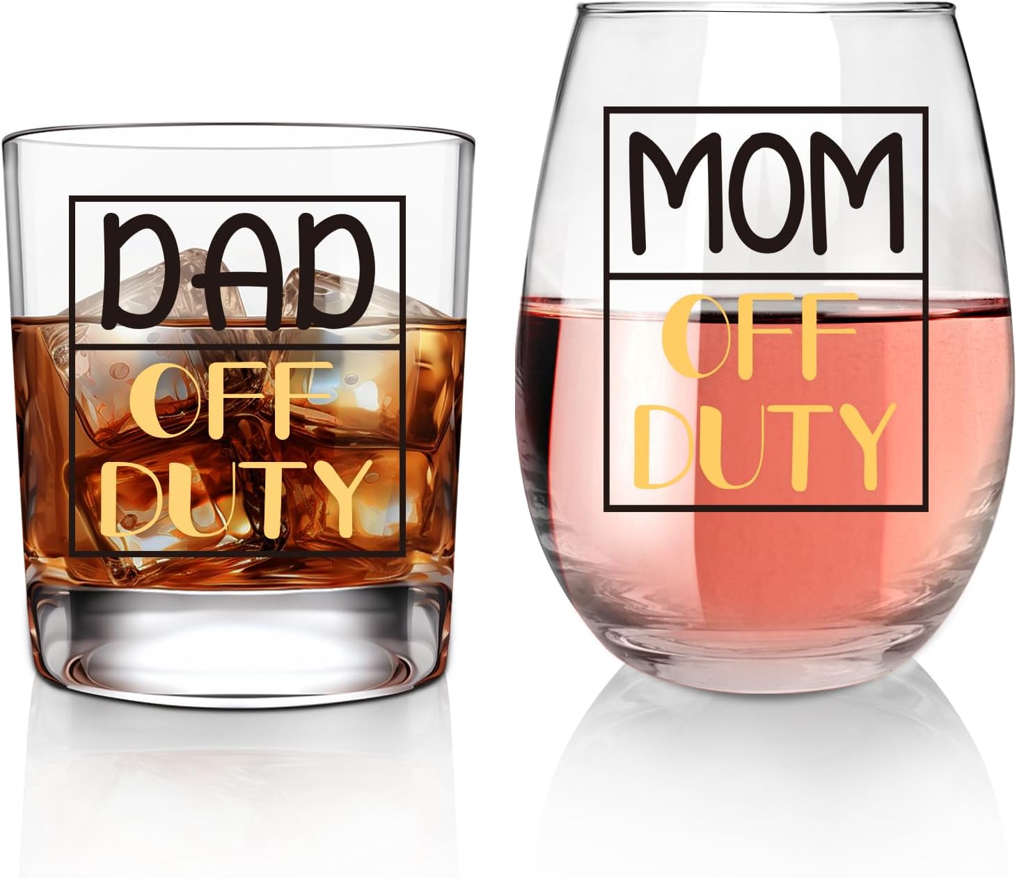 B0CLGQKR72|Mom & Dad Off Duty wine and whiskey glass gift set|image-1