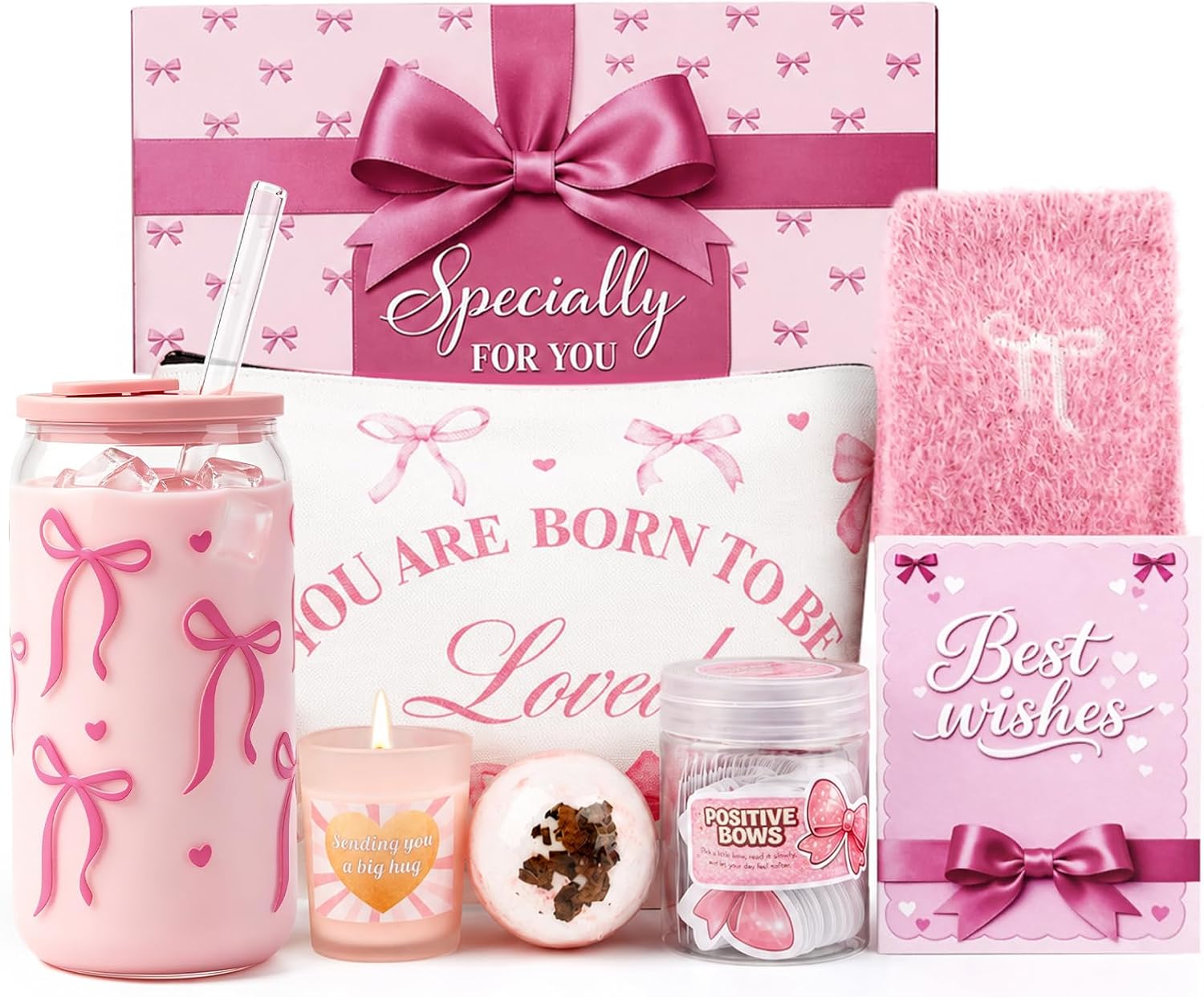 Pink Bow Self-Care Gift Basket for Women - image 1