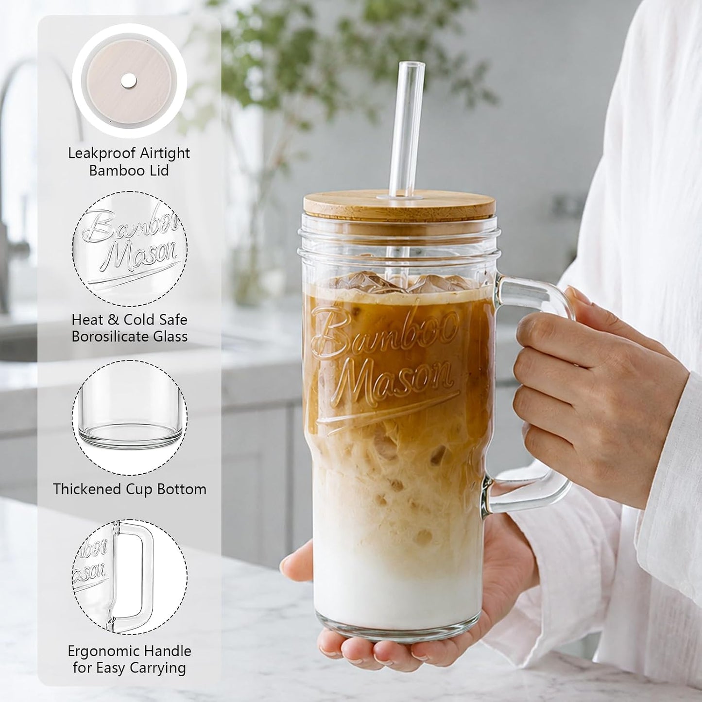 Bamboo Mason Jar with Handle - 24 oz product image 5