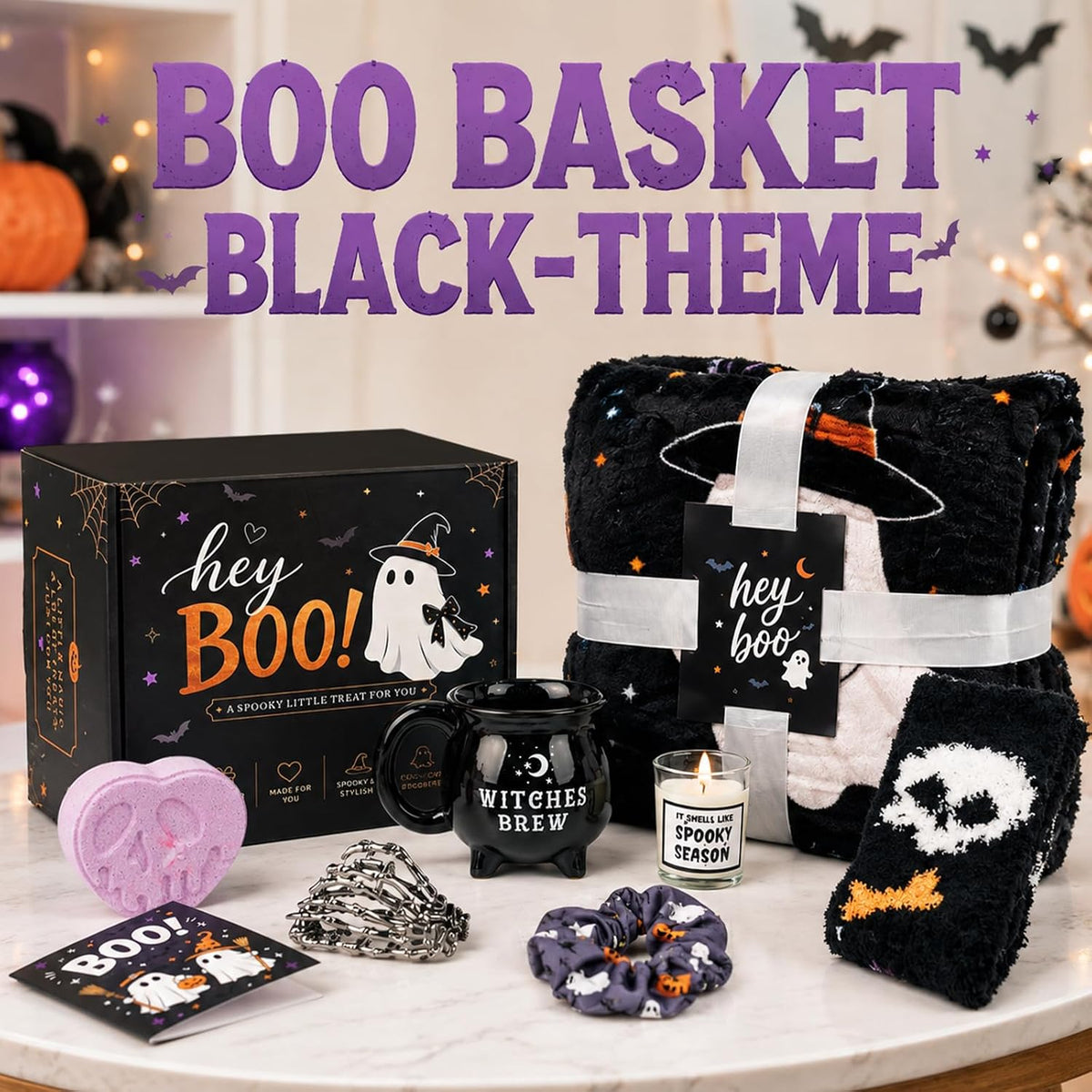 Black Halloween Boo Basket with Cauldron Mug and Blanket - product image 7