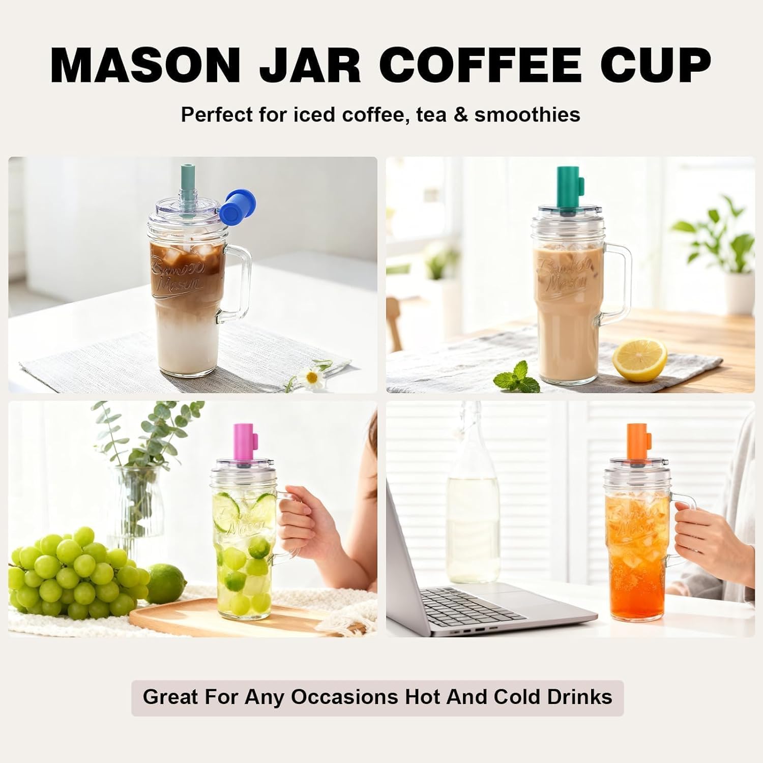 Leakproof Bamboo Mason Jar with Handle - 24 oz product image 3