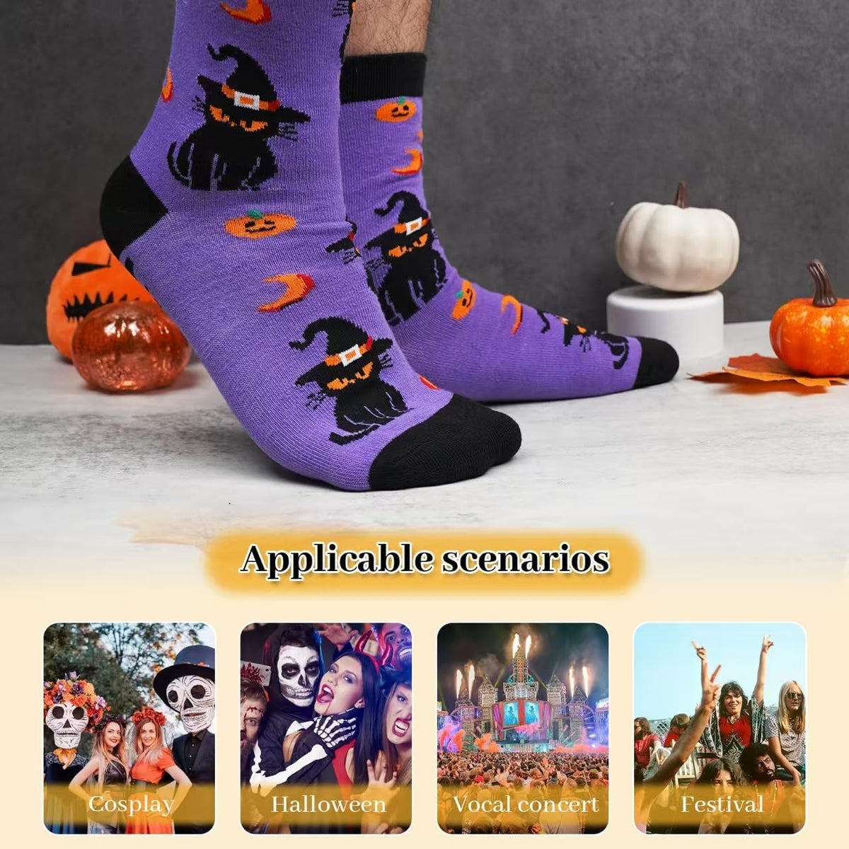 Colorful Halloween Novelty Socks - 4 Pairs - product image 2