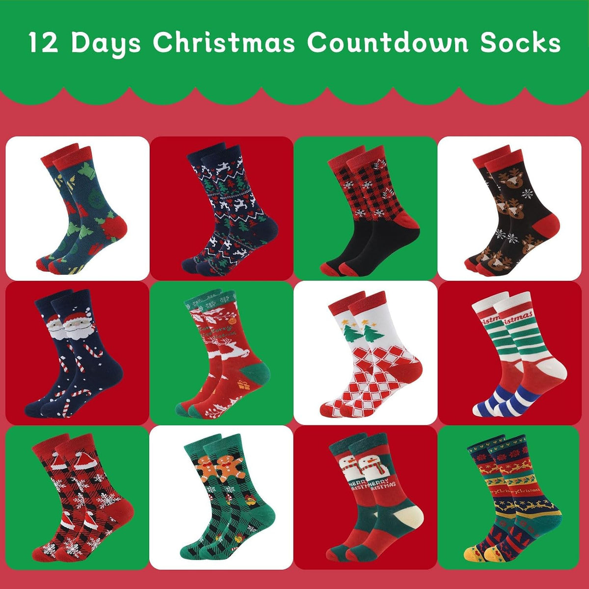 ANOTION Christmas Socks Advent Calendar for Men - 12 Pairs - product view 3