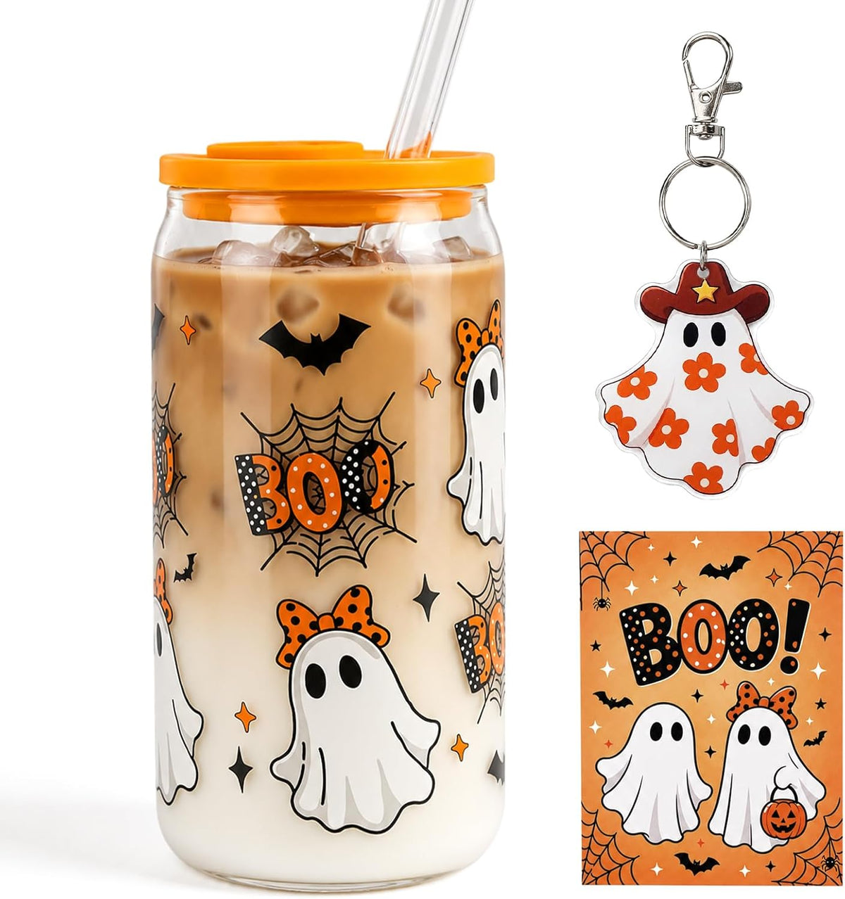 Orange Halloween Ghost Glass Cup Gift Set - 16 oz - product image 1