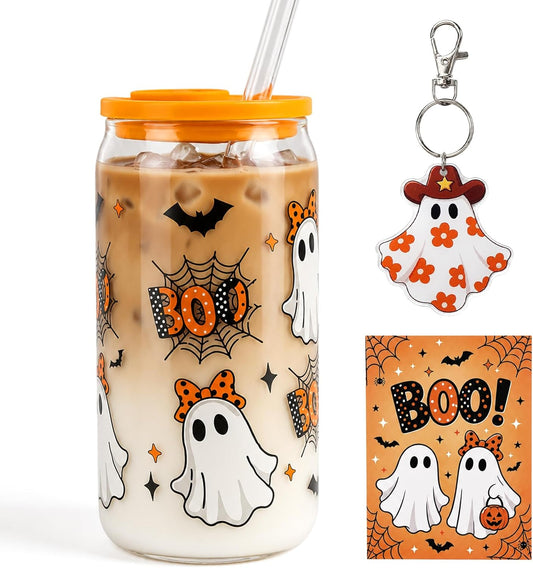 Orange Halloween Ghost Glass Cup Gift Set - 16 oz - product image 1
