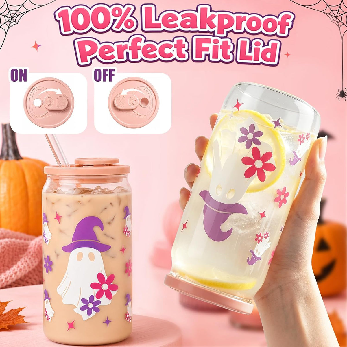 Pink Halloween Ghost Glass Cup Gift Set - 16 oz - product image 3