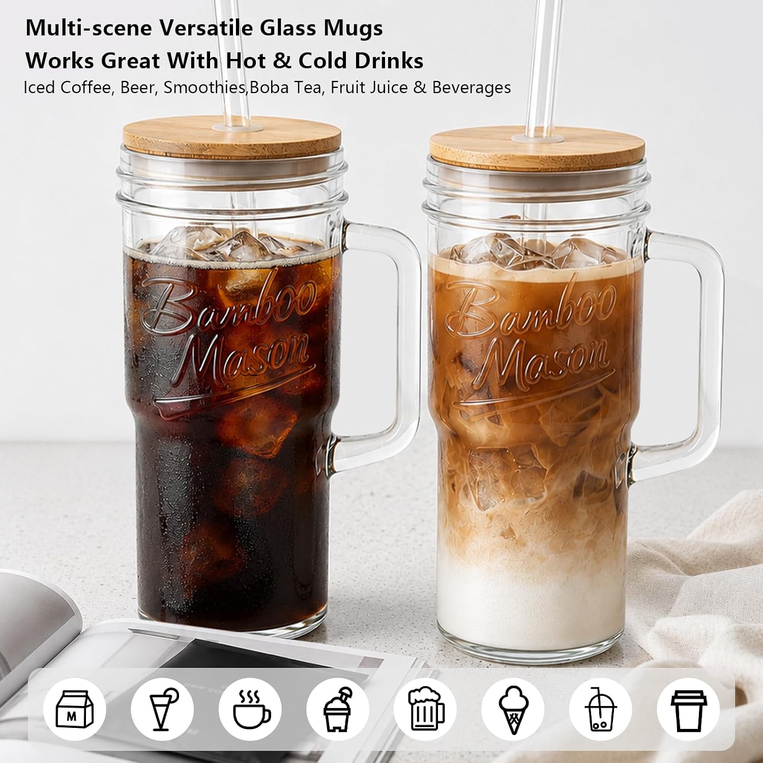 Bamboo Mason Jar with Handle - 24 oz product image 3