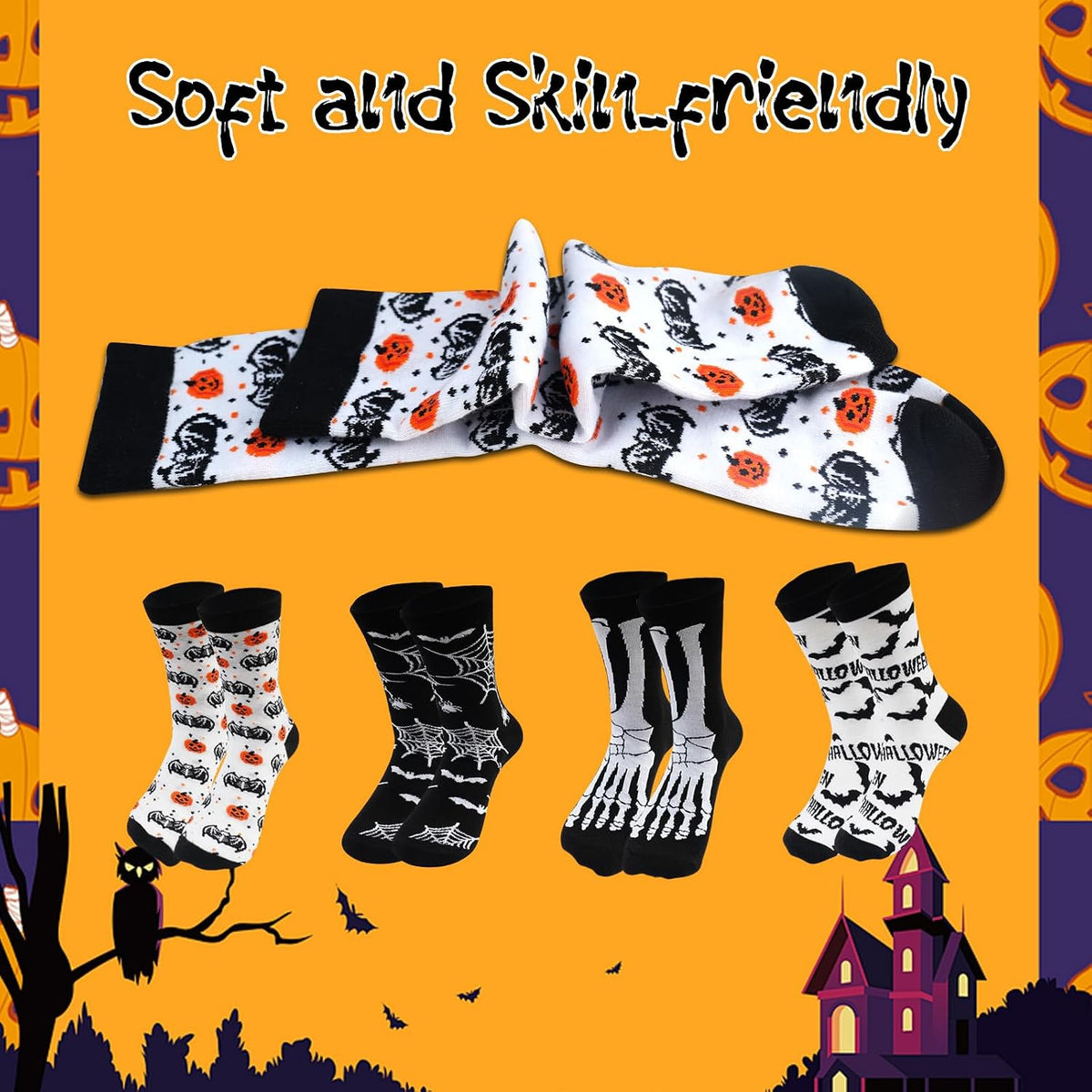 Black and White Halloween Novelty Socks - 4 Pairs - product image 5