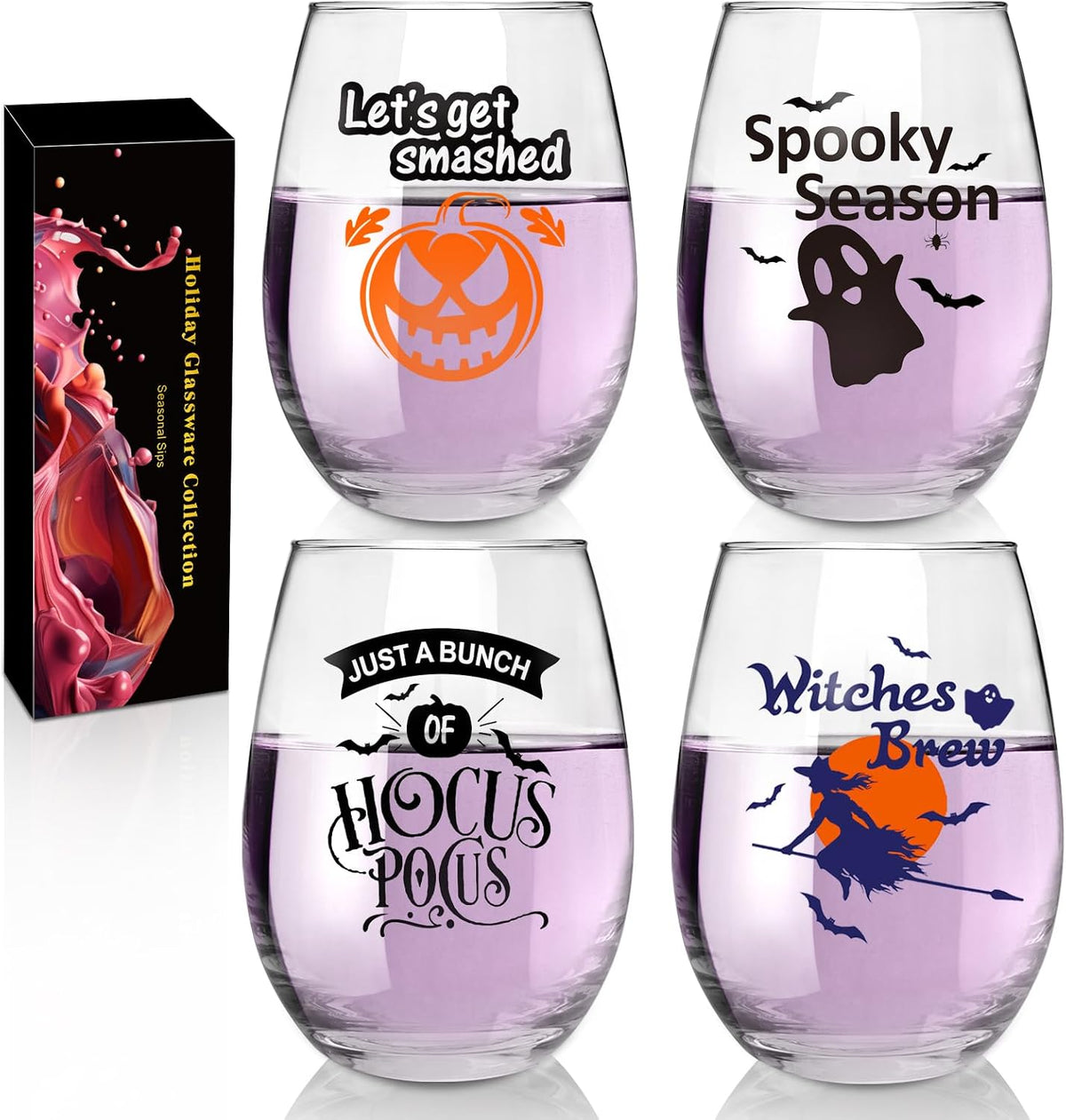 Halloween Stemless Wine Glass Set - 4 Pack, 18 oz - product image 1