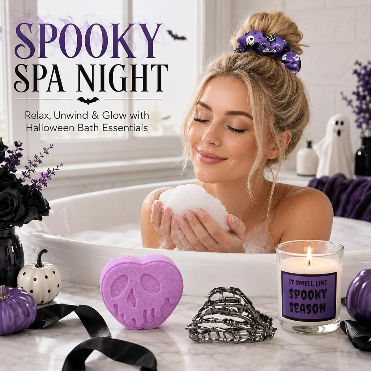 Purple Halloween Boo Basket with Glass Cup and Blanket - product image 4