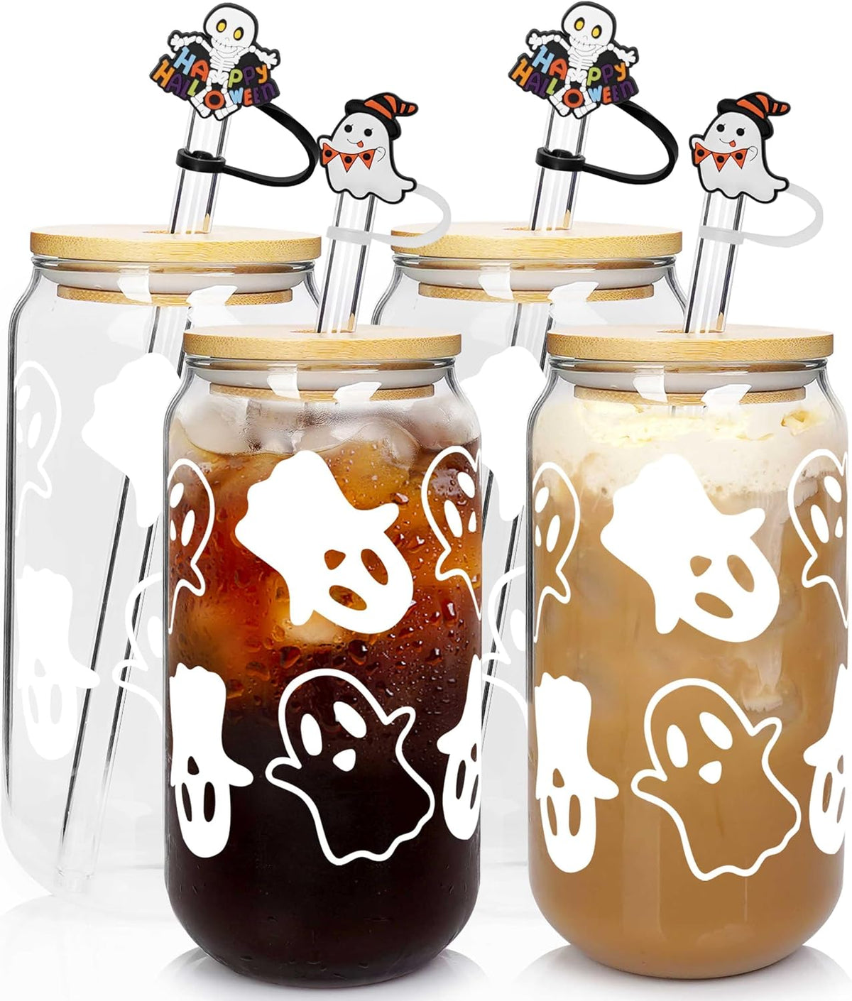Halloween Ghost Glass Cups with Bamboo Lids - 4 Pack - product image 1