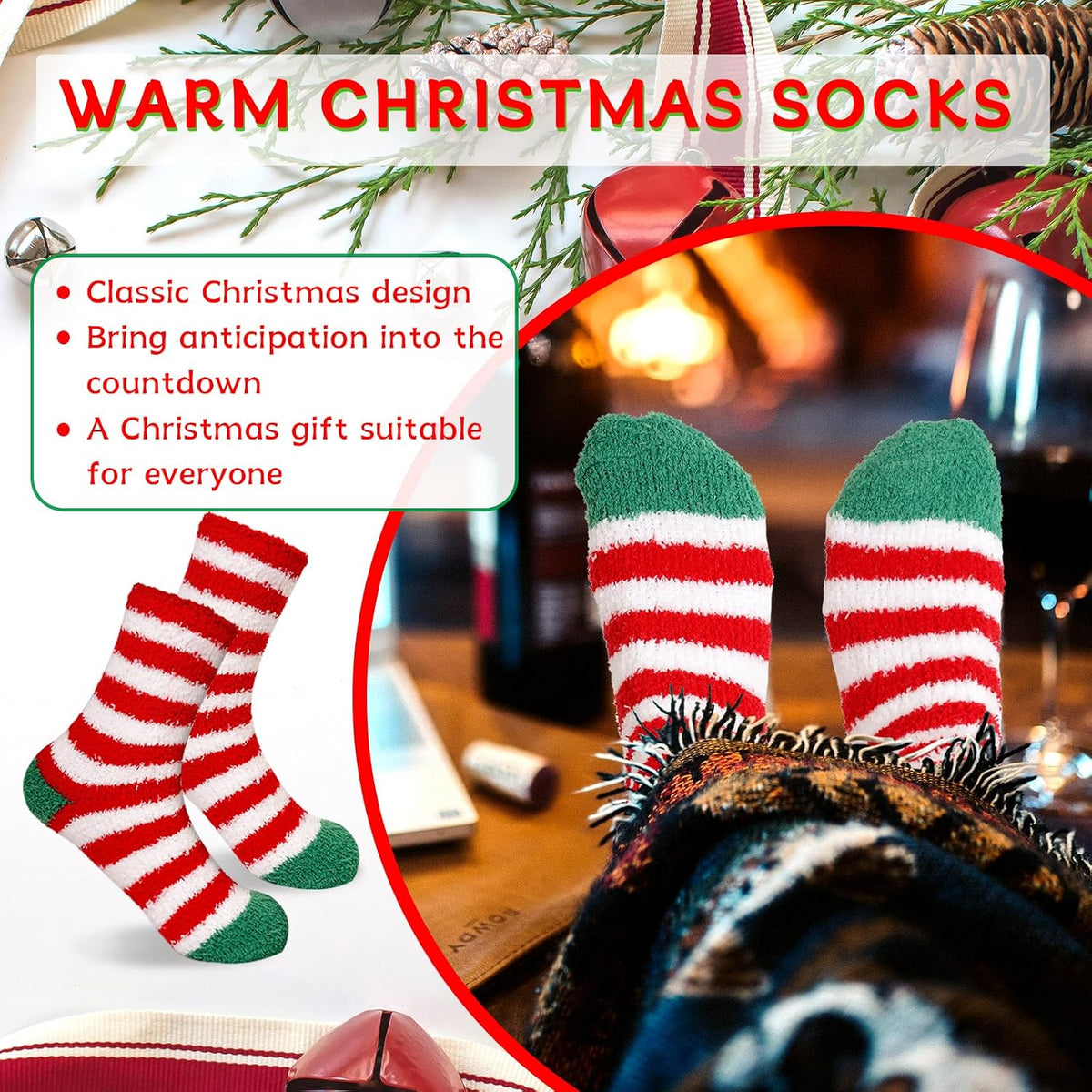ANOTION Fuzzy Christmas Socks Advent Calendar - 12 Pairs - product view 3