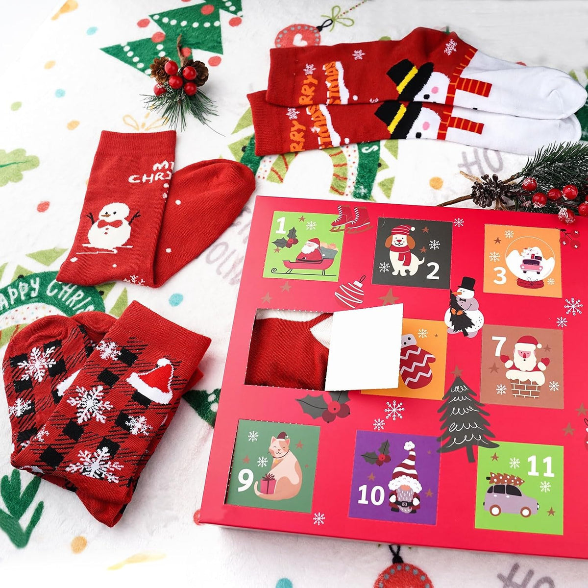 ANOTION Christmas Socks Advent Calendar for Women - 12 Pairs - product view 3