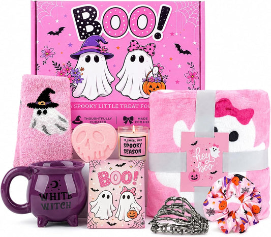 Pink Halloween Boo Basket with Cauldron Mug and Blanket - product image 1