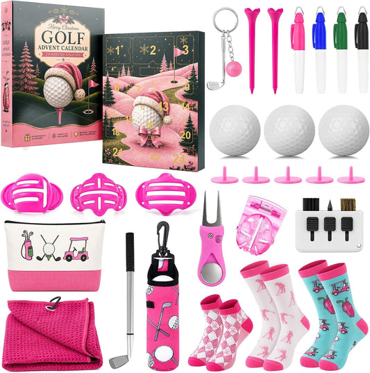 ONEHAUS Pink Golf Advent Calendar - 24 Days - set and countdown packaging