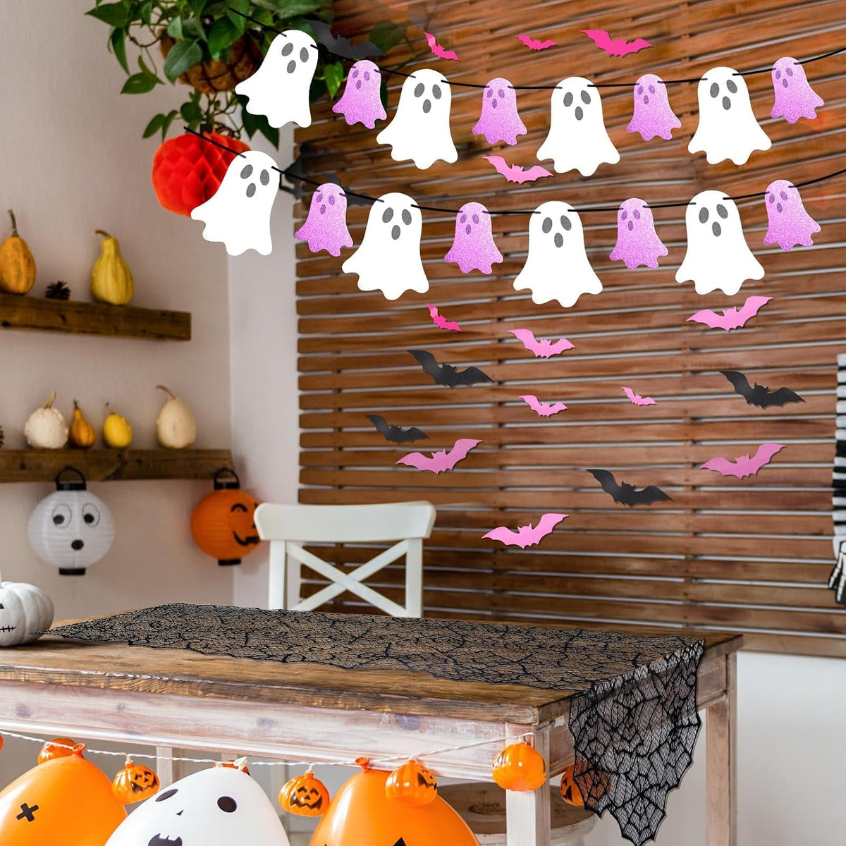 Pink Halloween Decor Set with Ghost Banners and Bat Stickers - product image 3