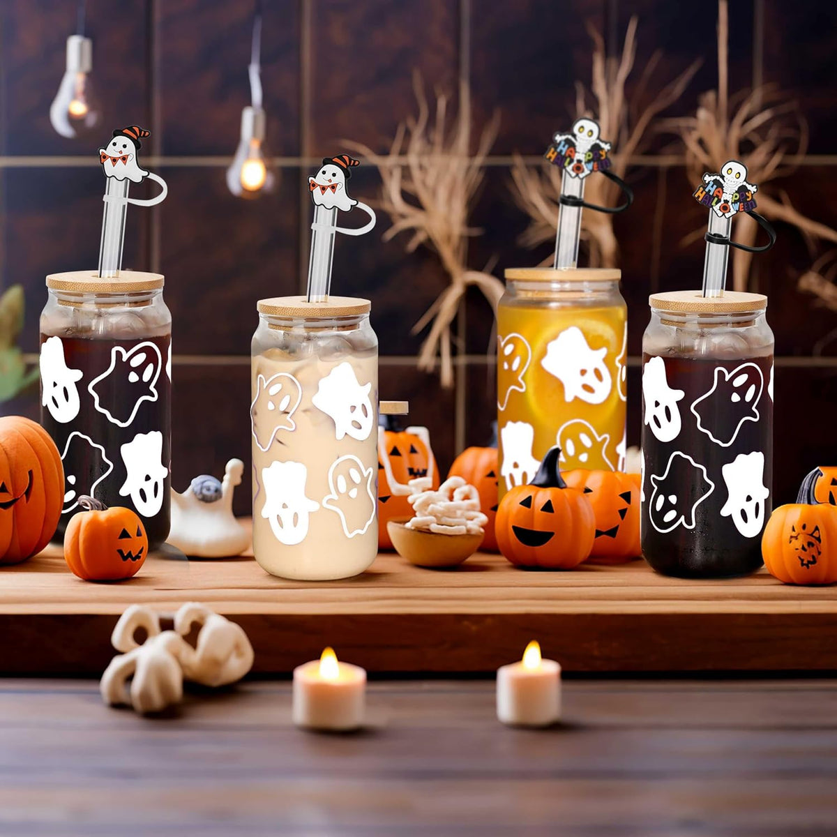 Halloween Ghost Glass Cups with Bamboo Lids - 4 Pack - product image 6