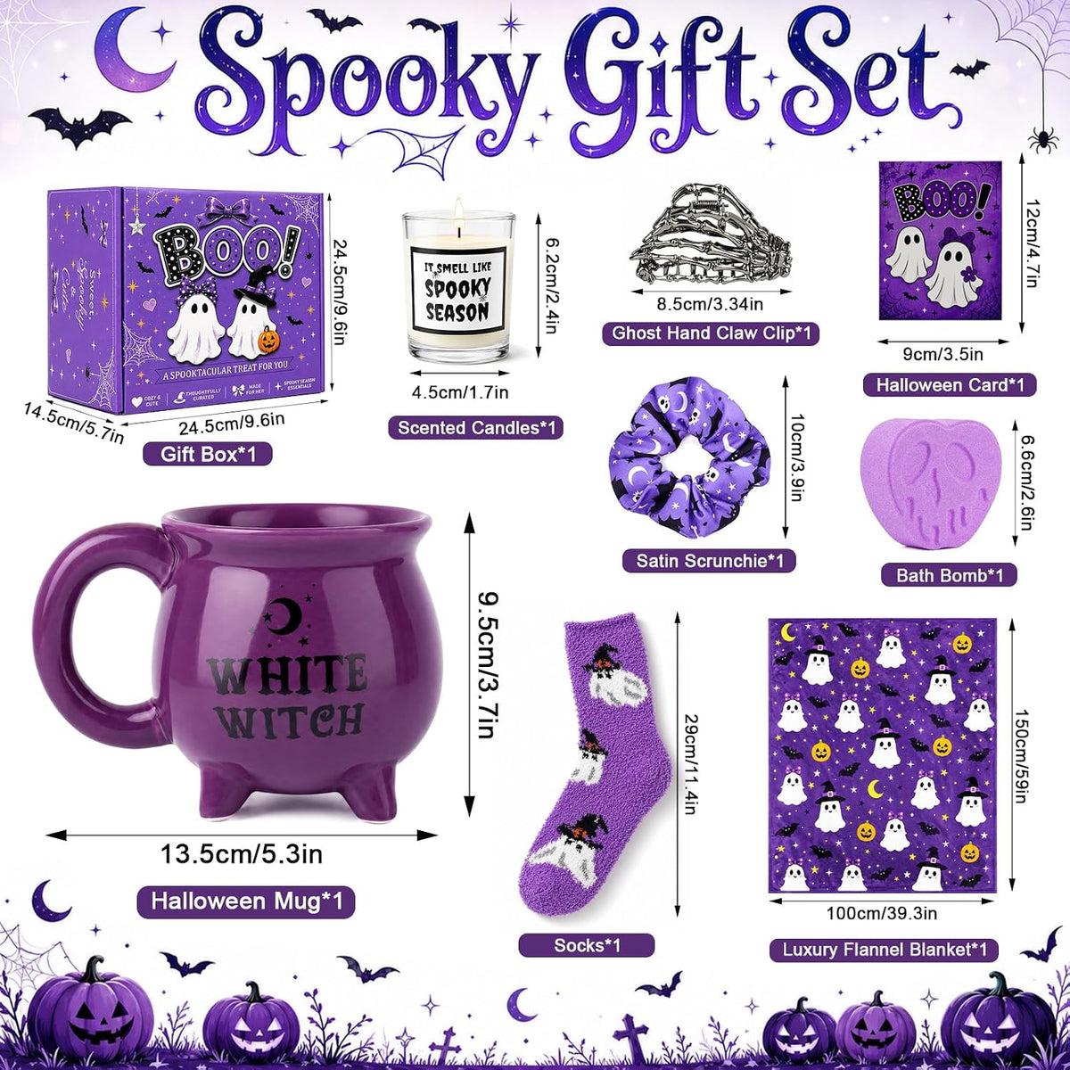 Purple Halloween Boo Basket with Cauldron Mug and Blanket - product image 2