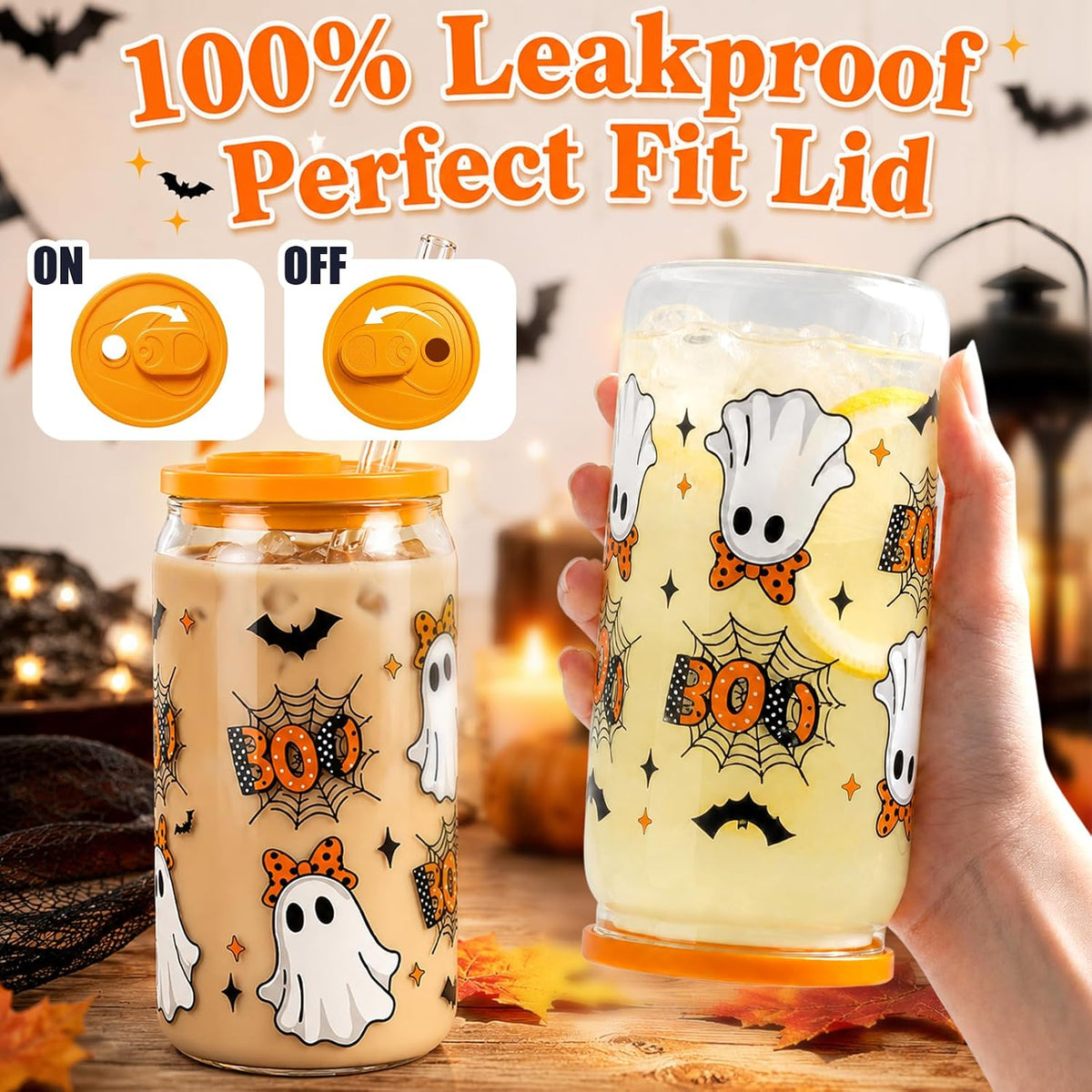 Orange Halloween Ghost Glass Cup Gift Set - 16 oz - product image 3