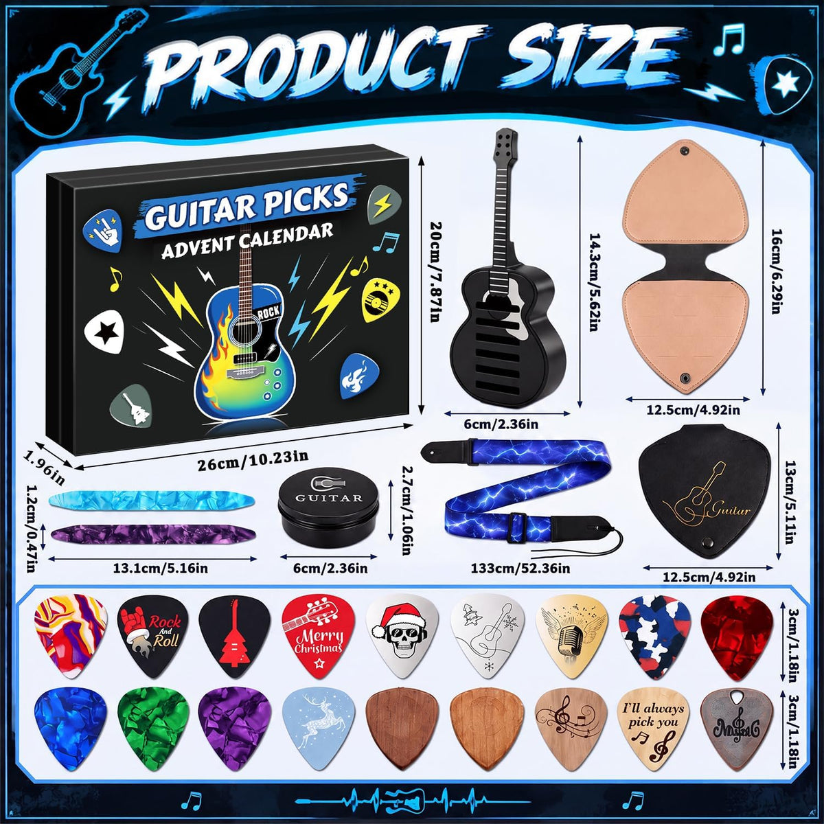 MOVINPE guitar picks Advent calendar, contents and size guide