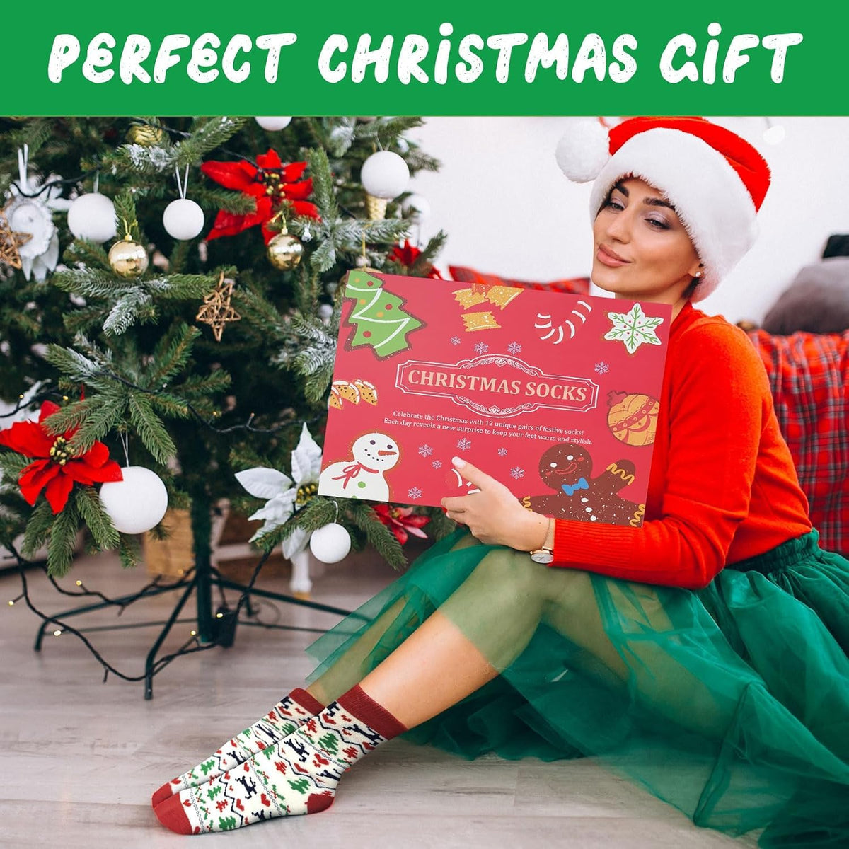 ANOTION Christmas Socks Advent Calendar for Women - 12 Pairs - product view 2