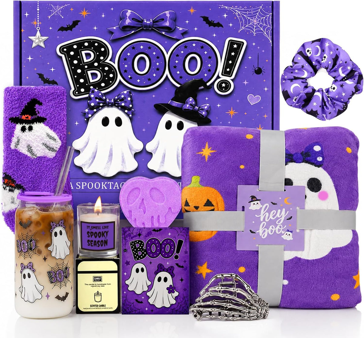 Purple Halloween Boo Basket with Glass Cup and Blanket - product image 1