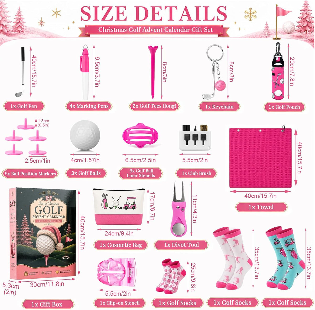 ONEHAUS Pink Golf Advent Calendar - 24 Days - product view 3
