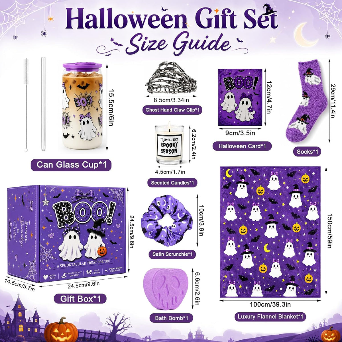 Purple Halloween Boo Basket with Glass Cup and Blanket - product image 3