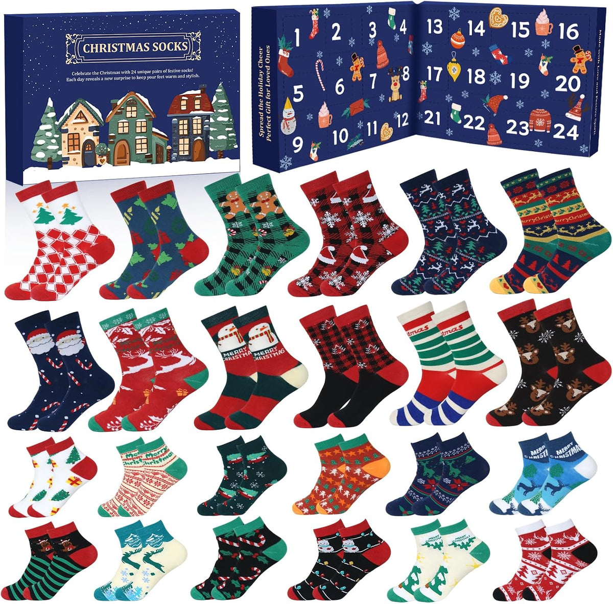 Mason Life Christmas Socks Advent Calendar - 24 Pairs - set and countdown packaging