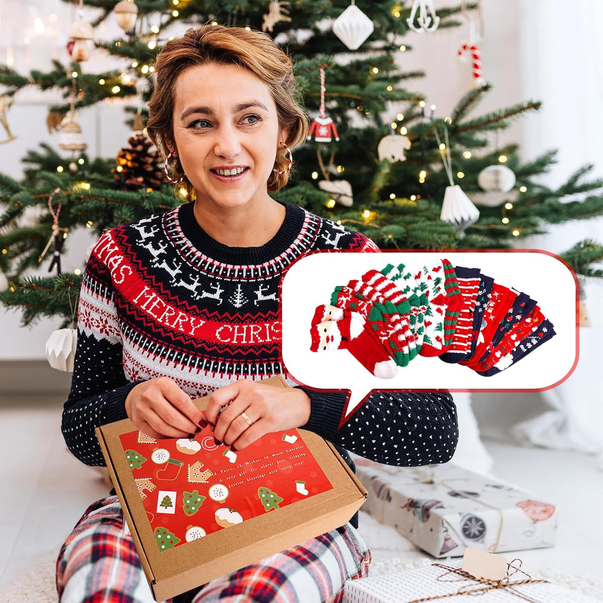 ANOTION Fuzzy Christmas Socks Advent Calendar - 12 Pairs - product view 5