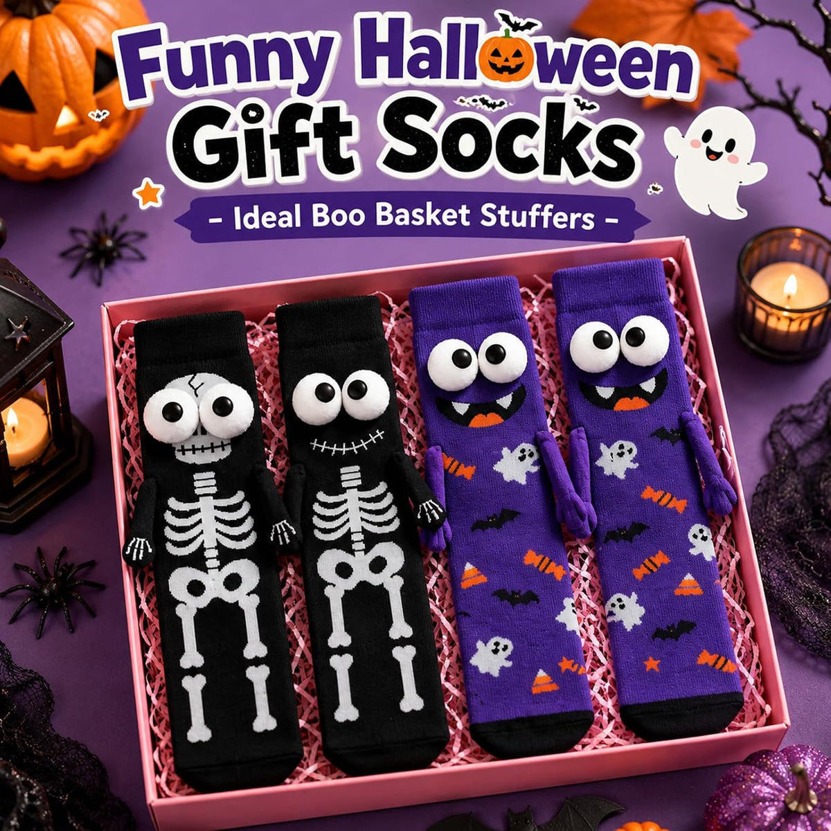 Black and Purple Hand-Holding Halloween Socks - 2 Pairs - product image 6