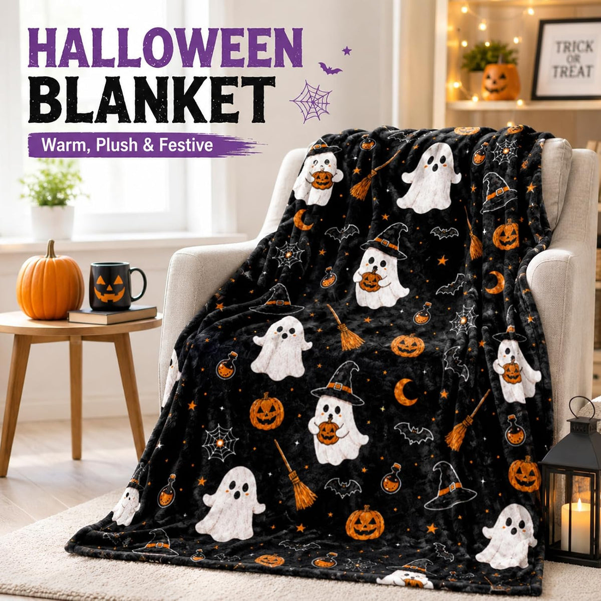 Black Halloween Boo Basket with Cauldron Mug and Blanket - product image 2