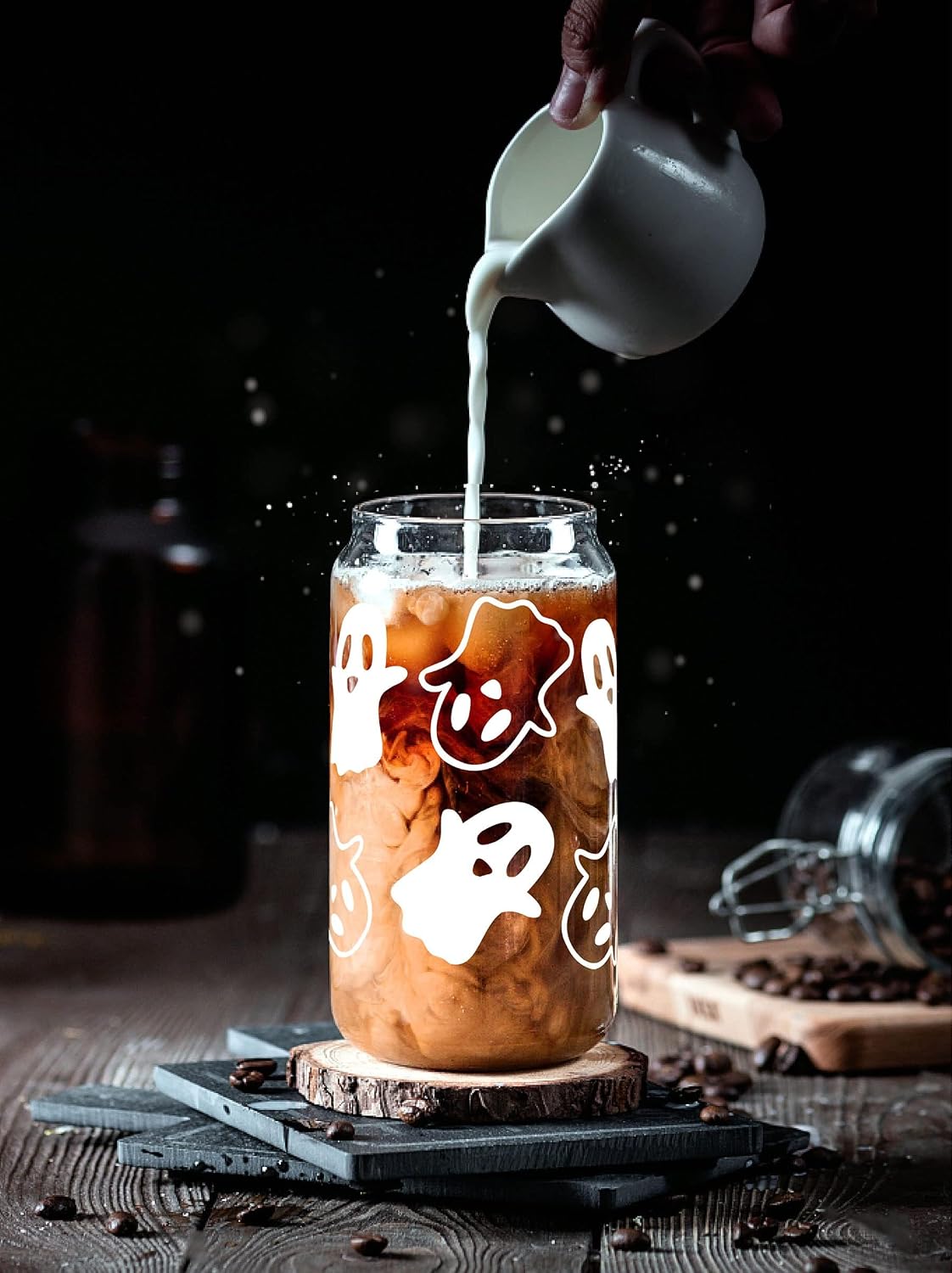 Halloween Ghost Glass Cups with Bamboo Lids - 4 Pack - product image 5