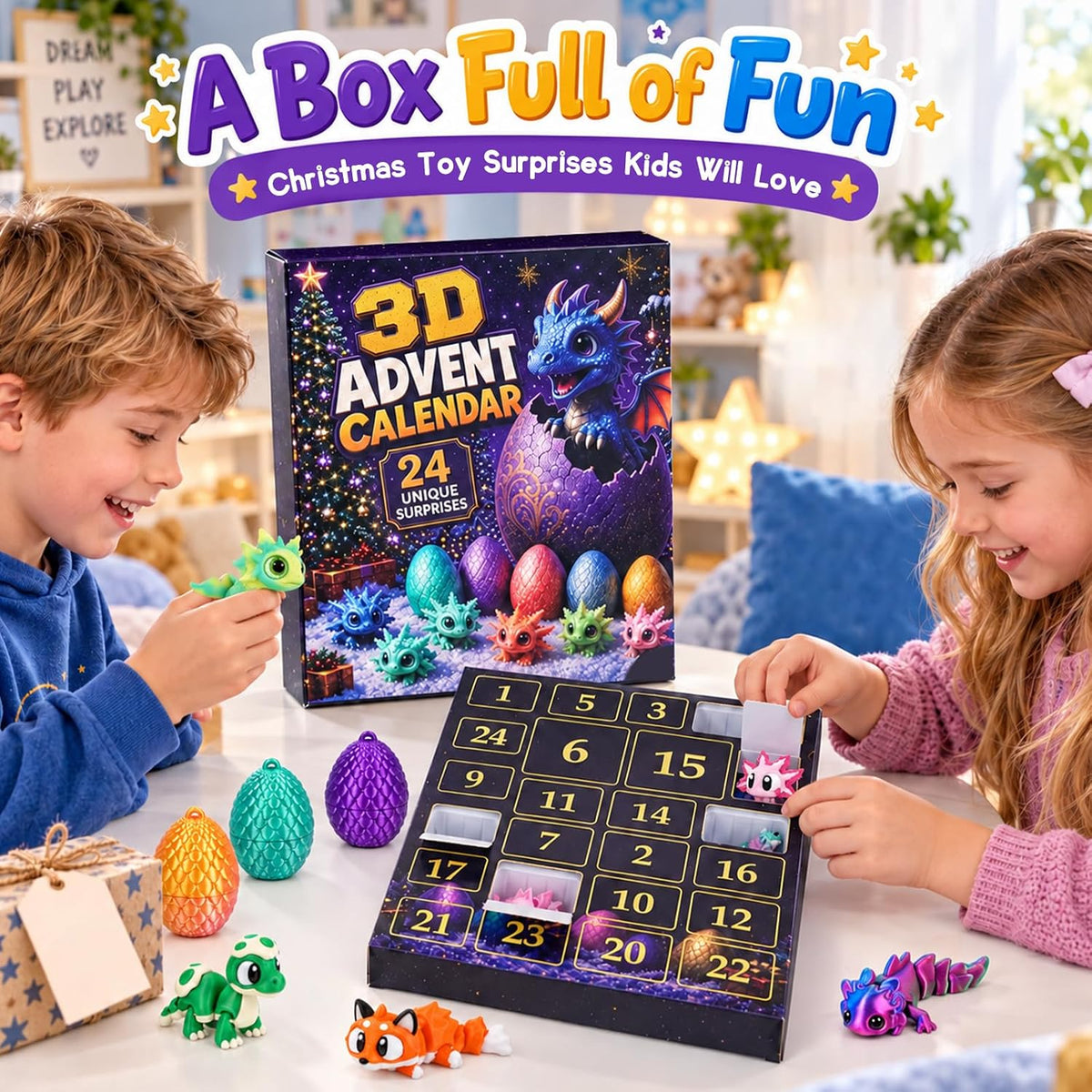 ANOTION 3D Animal and Dragon Advent Calendar - 24 Days - product view 3