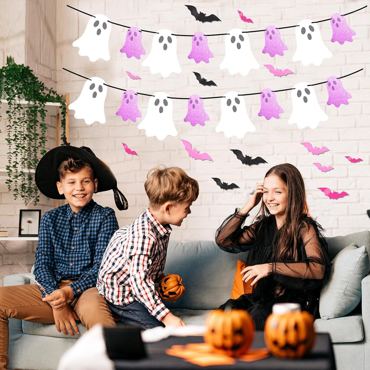 Pink Halloween Decor Set with Ghost Banners and Bat Stickers - product image 4