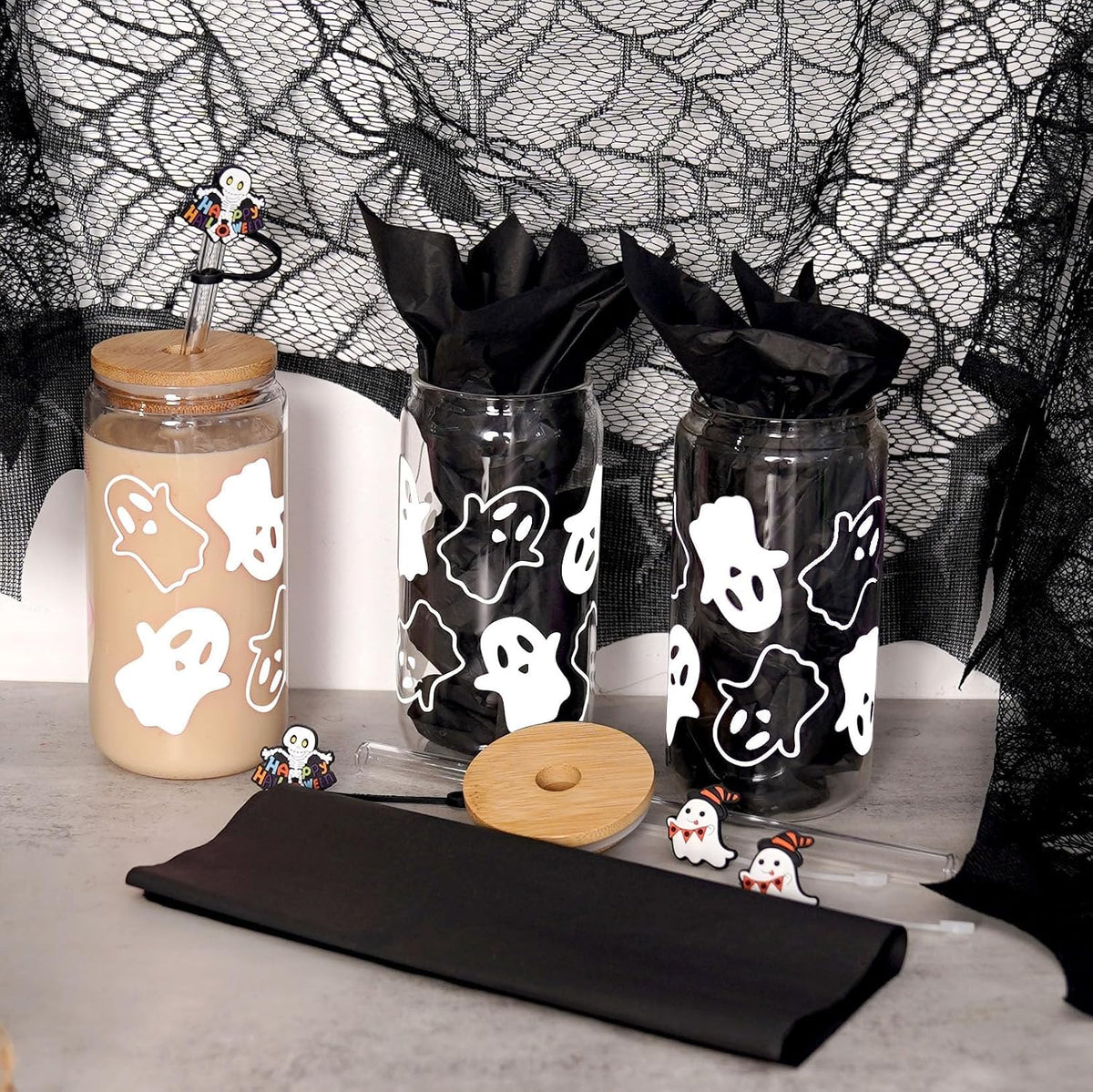 Halloween Ghost Glass Cups with Bamboo Lids - 4 Pack - product image 7