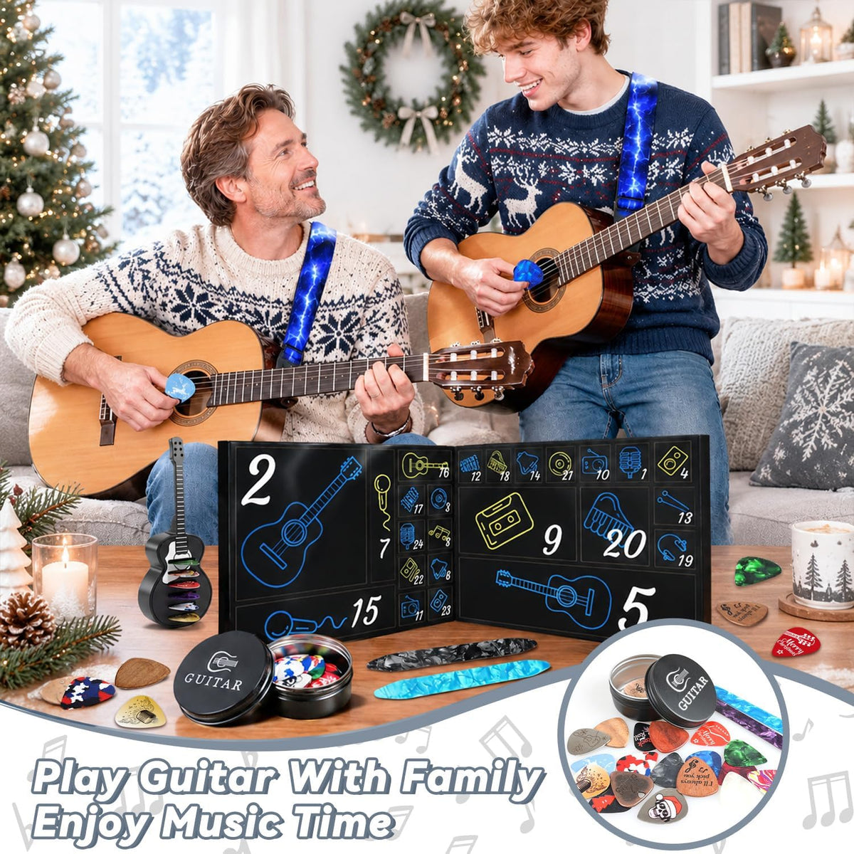 MOVINPE guitar picks Advent calendar, family music setting