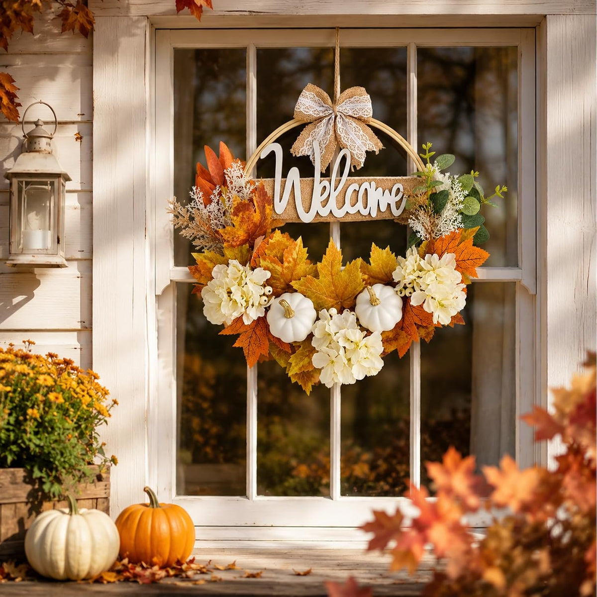 Autumn Maple Leaf Welcome Wreath with Burlap Bow - product image 4