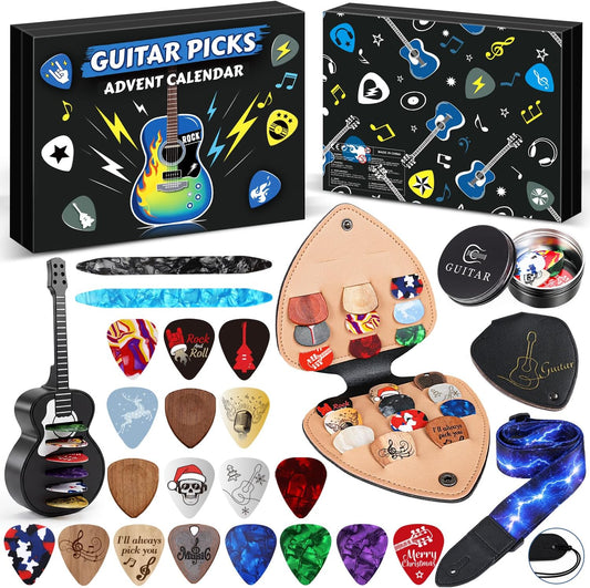 MOVINPE guitar picks Advent calendar, complete set and guitar-themed box