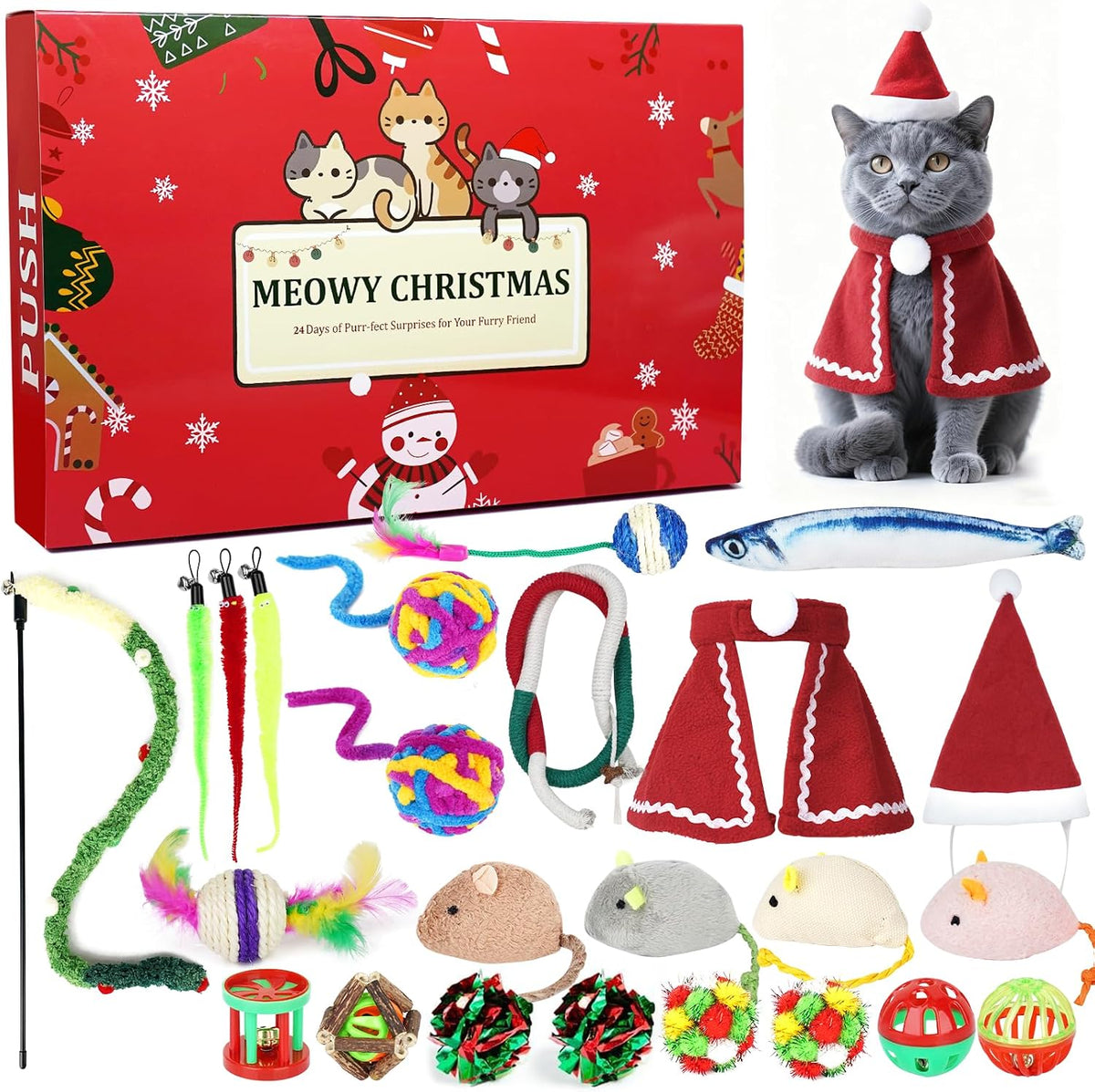 ANOTION Cat Toy Advent Calendar - 24 Days - set and countdown packaging
