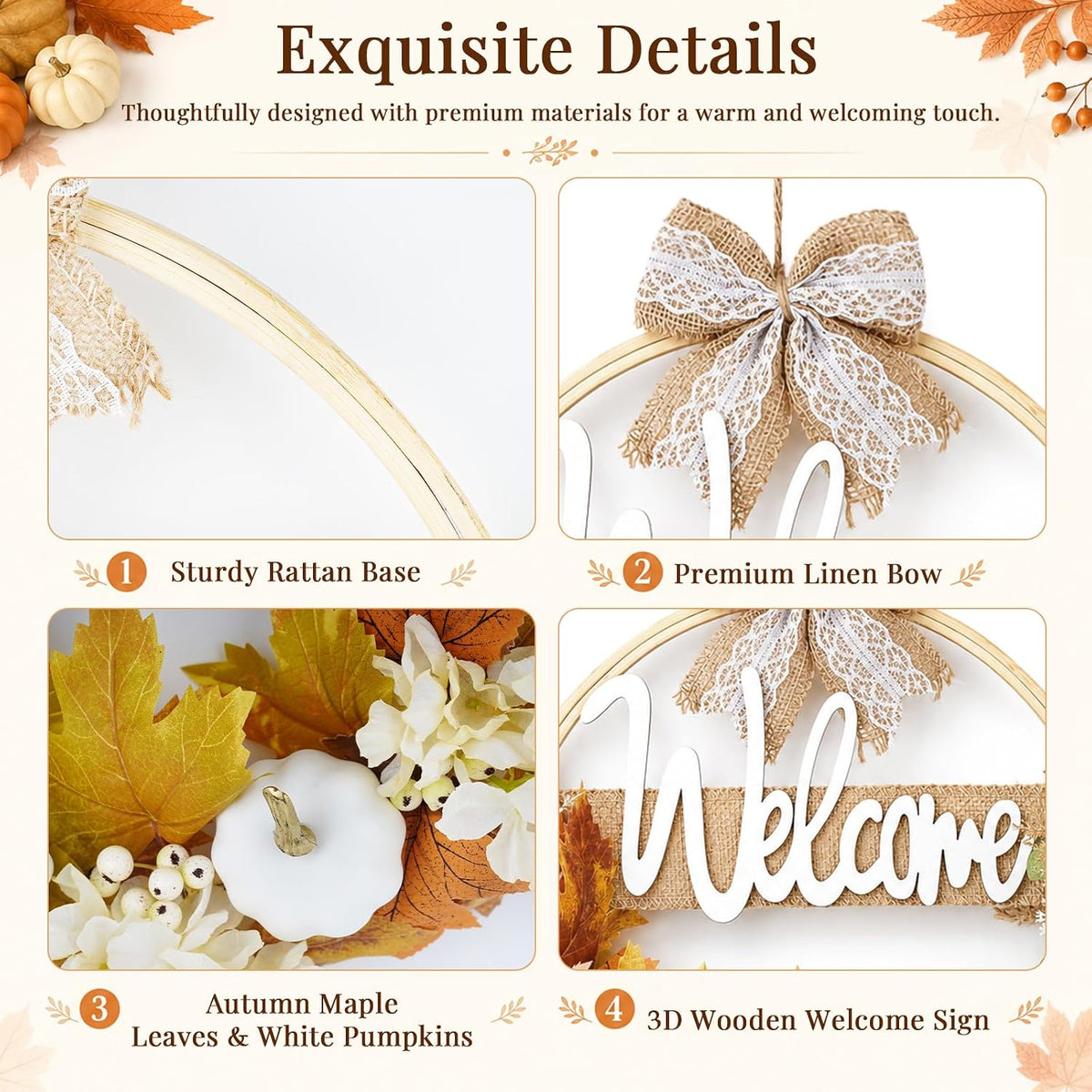 Autumn Maple Leaf Welcome Wreath with Burlap Bow - product image 3