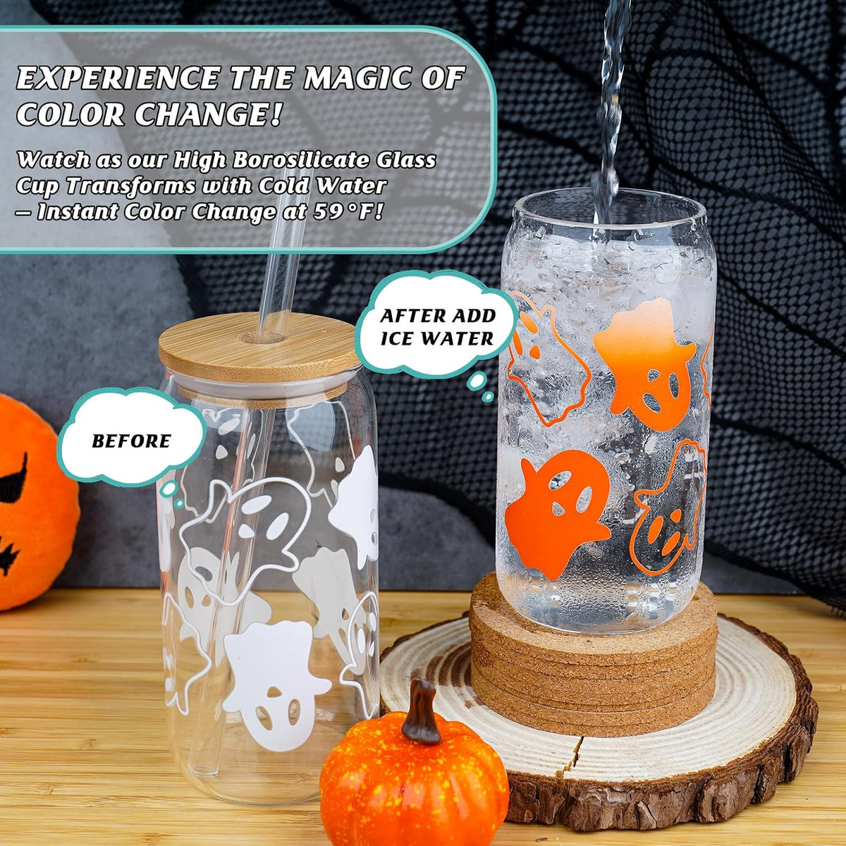 Color Changing Orange Ghost Glass Cup - 18 oz - product image 2