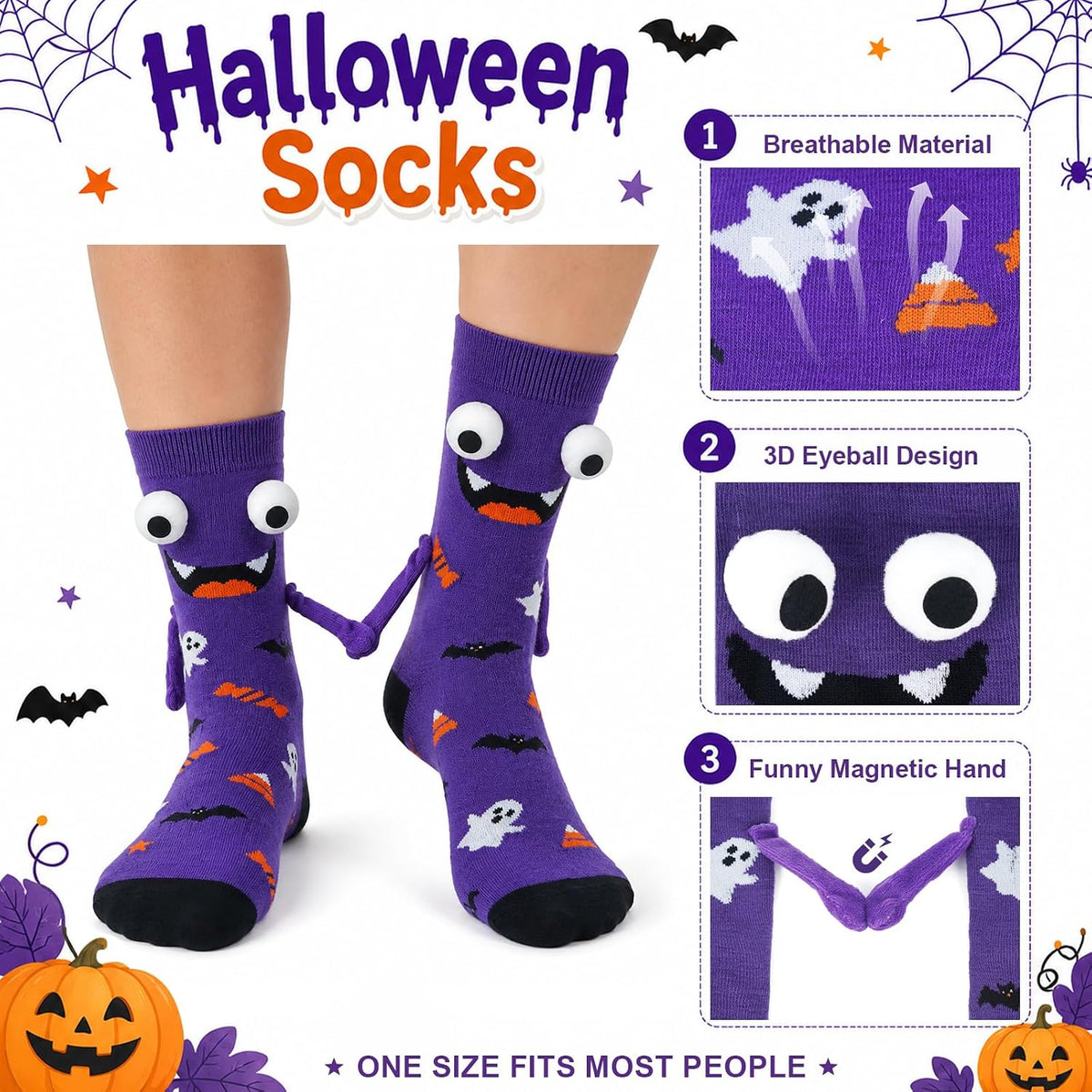Black and Purple Hand-Holding Halloween Socks - 2 Pairs - product image 5