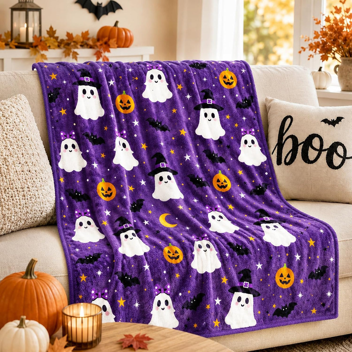Purple Halloween Boo Basket with Glass Cup and Blanket - product image 6