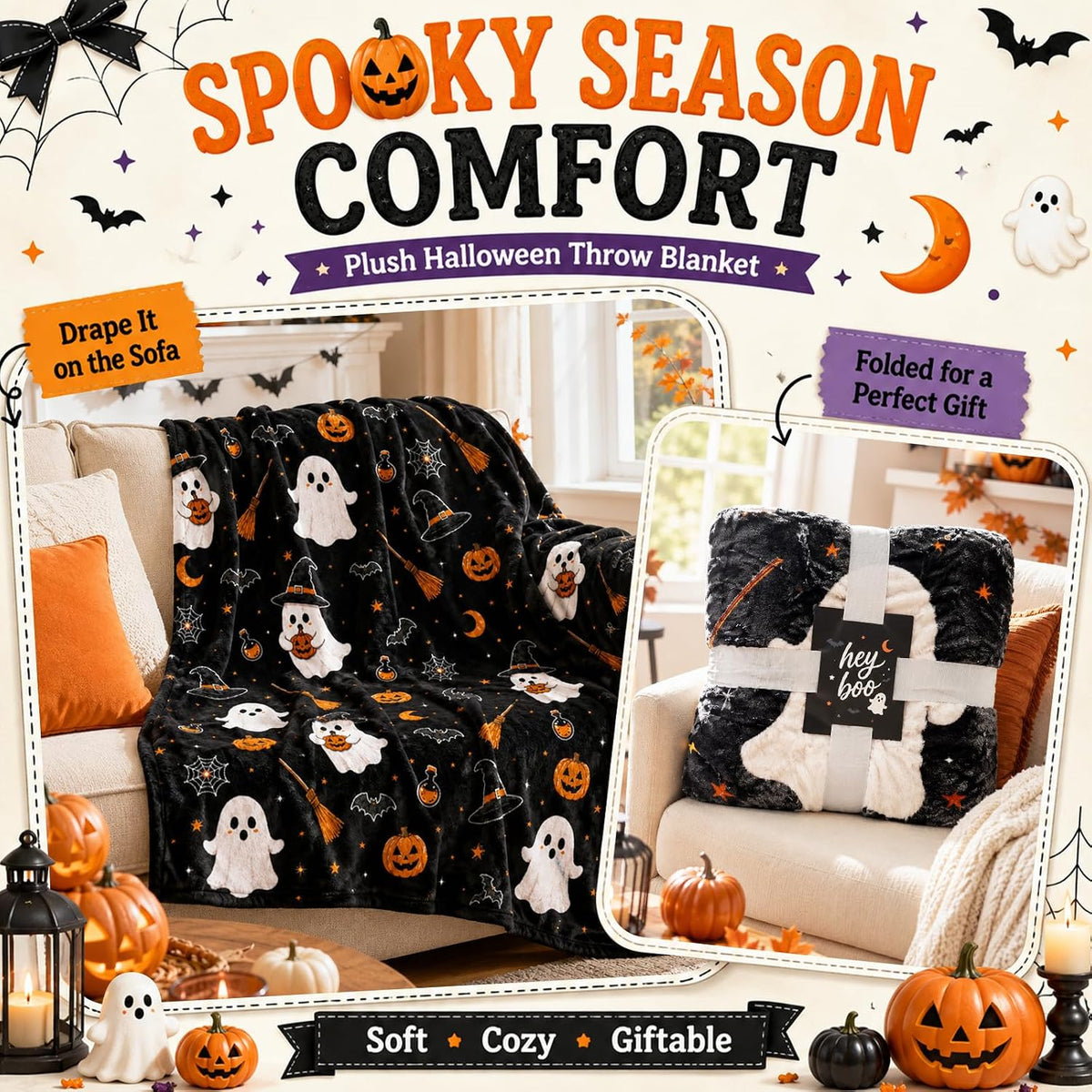 Black Halloween Boo Basket Gift Set with Blanket - product image 6