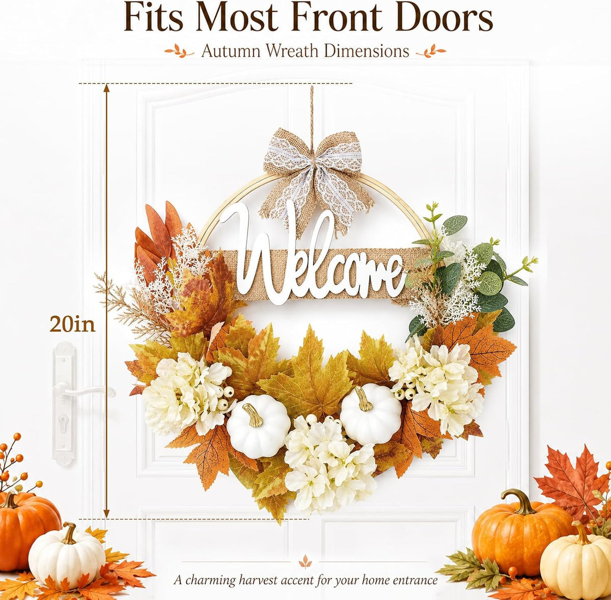 Autumn Maple Leaf Welcome Wreath with Burlap Bow - product image 2