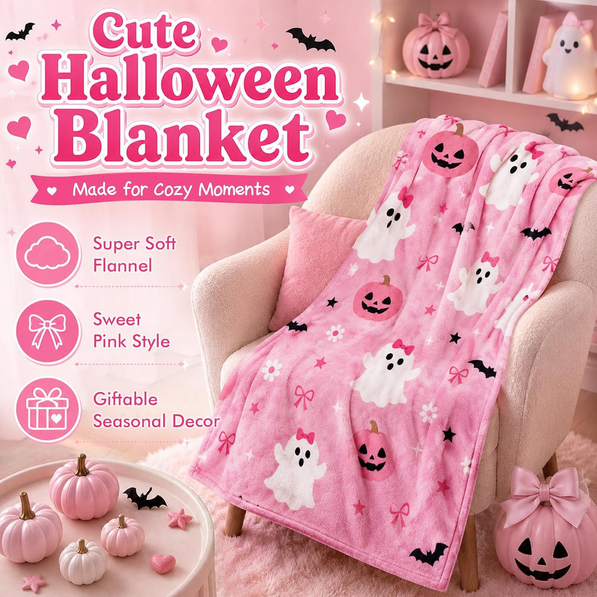 Pink Halloween Boo Basket with Cauldron Mug and Blanket - product image 3