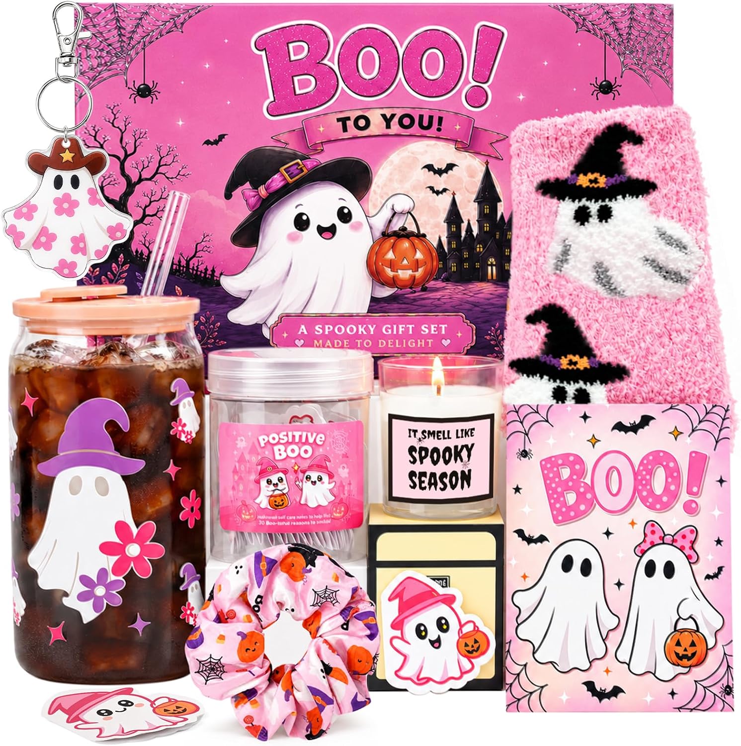 Pink Halloween Boo Basket for Women - 12 Piece - image 1