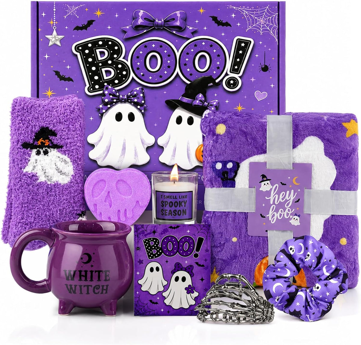 Purple Halloween Boo Basket with Cauldron Mug and Blanket - product image 1