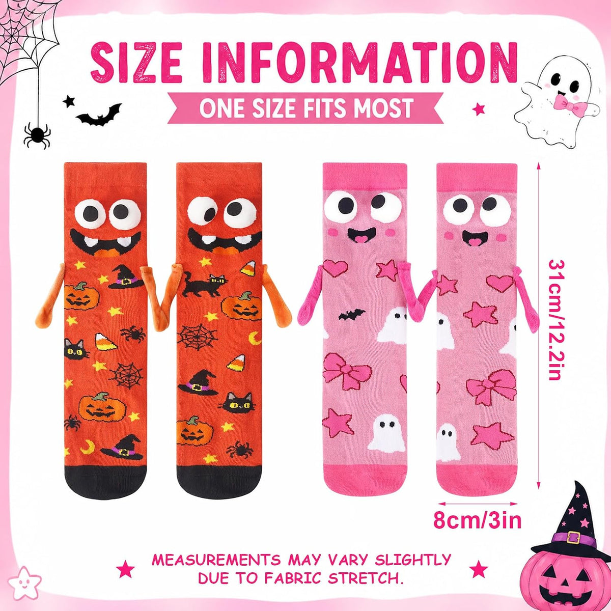 Pink and Orange Hand-Holding Halloween Socks - 2 Pairs - product image 3
